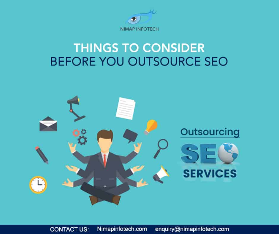 Things to Consider Before You Outsource SEO (A man with multi hands sitting with tools)